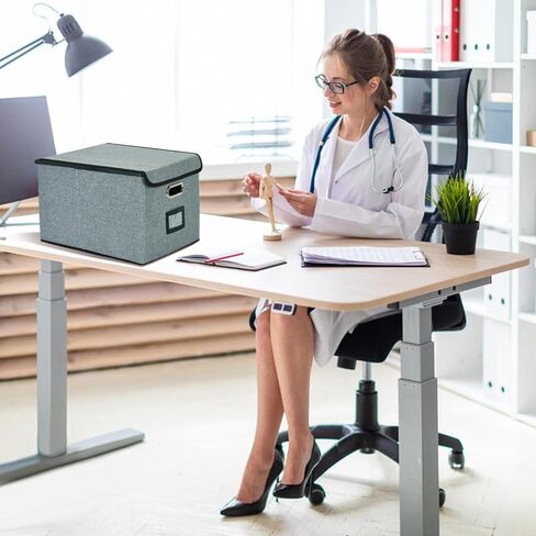 Portable File Organizer Box with Lid with Plastic Slide, Decorative Collapsible Linen Hanging Home/Office Filing System Box for File and Folders Storage Collapsible Linen File Box for Letter… in Saudi Arabia