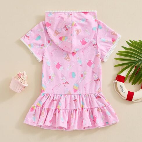 Girls Swim Cover Up Kid Hooded Zip-Up Terry Swimsuit Coverup Towel Bathing Suit Bathrobe Pool Swim Beach Robe Dress in Saudi Arabia