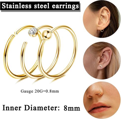 SAILIMUE 23 زوجًا من الأقراط الجراحية المصنوعة من الفولاذ بظهر مسطح للنساء والرجال لا تسبب الحساسية 20 جرام أقراط غضروفية صغيرة أقراط مسمارية صغيرة تشيكوسلوفاكيا نجمة القمر القلب أوبال اللولب الزنمة Daith أقراط ثقب المجوهرات in Kuwait