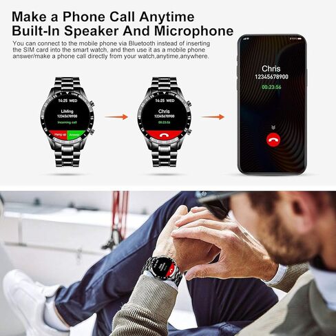 ساعة ذكية LIGE لنظام Android iOS، مكالمات بلوتوث، دردشة صوتية مع معدل ضربات القلب/مراقبة النوم، متتبع اللياقة البدنية، شاشة لمس كاملة IP67 مقاومة للماء من الفولاذ المقاوم للصدأ للرجال in Kuwait