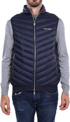 A|X ARMANI EXCHANGE mens Real Down Quilted Packable Vest, Navy/Melange Grey, Large US in Saudi Arabia