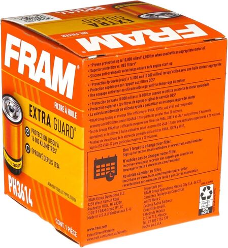 FRAM Ultra Synthetic Automotive Replacement Oil Filter, Designed for Synthetic Oil Changes Lasting up to 20k Miles, XG3614 with SureGrip (Pack of 1) in Kuwait