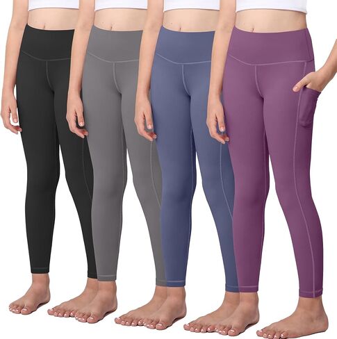 Girls Athletic Leggings Kids with Pockets - High Waisted Dance Workout Running Yoga Pants Tights in Saudi Arabia