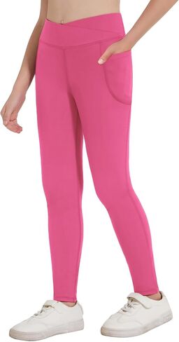 Zaclotre Girls Athletic Leggings Cross High Waisted Yoga Pants for Kids Dance Workout Running Tights with Pockets in Saudi Arabia