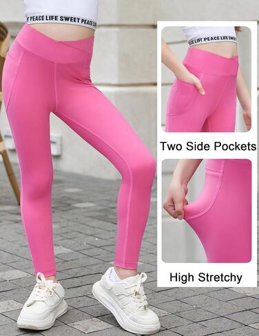 Zaclotre Girls Athletic Leggings Cross High Waisted Yoga Pants for Kids Dance Workout Running Tights with Pockets in Saudi Arabia