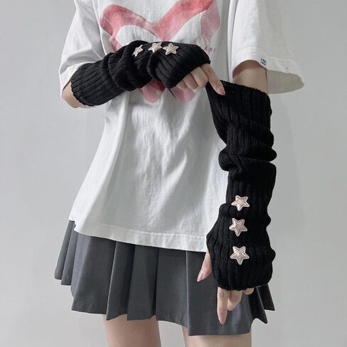 Cute Y2K Star Arm Warmers Kawaii Half Finger Adorable Accesspties for Teen Girl Glove Gyaru Harajuku Arm Sleeve in Saudi Arabia