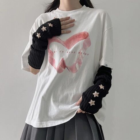 Cute Y2K Star Arm Warmers Kawaii Half Finger Adorable Accesspties for Teen Girl Glove Gyaru Harajuku Arm Sleeve in Saudi Arabia