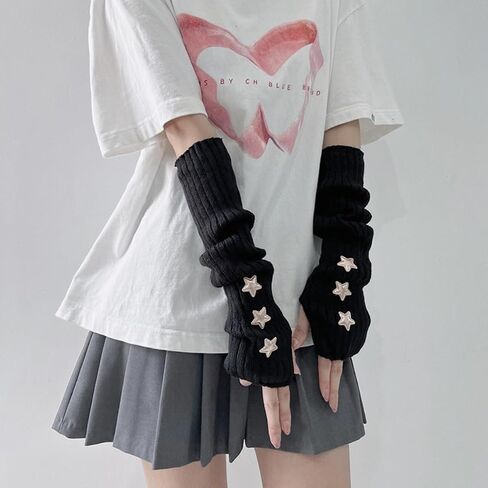 Cute Y2K Star Arm Warmers Kawaii Half Finger Adorable Accesspties for Teen Girl Glove Gyaru Harajuku Arm Sleeve in Saudi Arabia