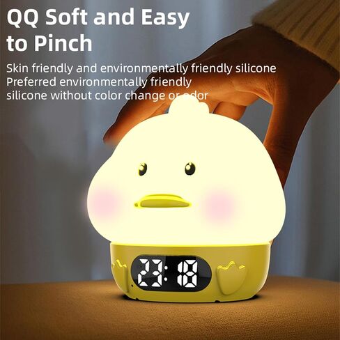 Alarm Clock Night Ligh, Duck Silicone Pat Light with Alarm Clocks, 6 Colors Changing Breathing Light Rechargeable Touch Lamps, Temperature Display, for Boys Girls Children Birthday Gift in Saudi Arabia