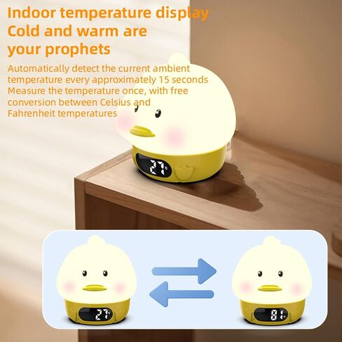 Alarm Clock Night Ligh, Duck Silicone Pat Light with Alarm Clocks, 6 Colors Changing Breathing Light Rechargeable Touch Lamps, Temperature Display, for Boys Girls Children Birthday Gift in Saudi Arabia