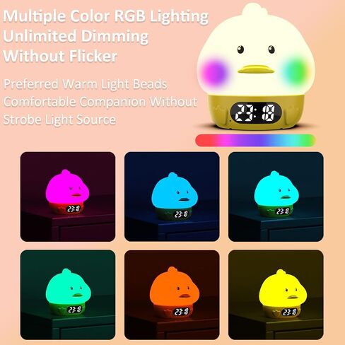 Alarm Clock Night Ligh, Duck Silicone Pat Light with Alarm Clocks, 6 Colors Changing Breathing Light Rechargeable Touch Lamps, Temperature Display, for Boys Girls Children Birthday Gift in Saudi Arabia
