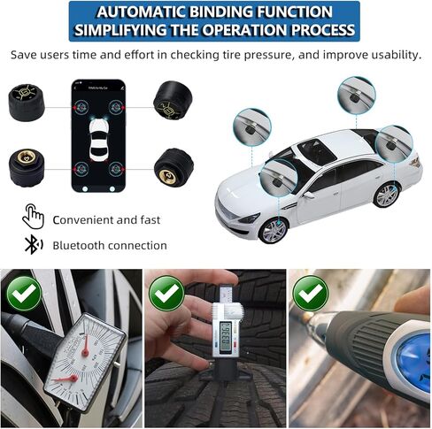 Tire Pressure Monitor System Wireless Tire Pressure TPMS Sensor Real-time Bluetooth Wireless Temperature Car Tire Pressure Monitor TPMS for Cars,Bikes,Motors,Support iOS&Android,4 External TPMS Kit in Kuwait