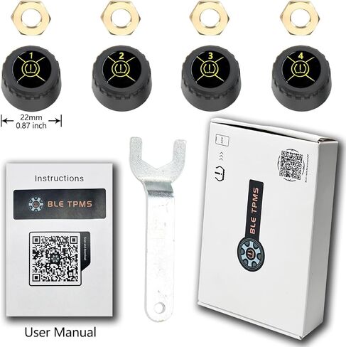 Tire Pressure Monitor System Wireless Tire Pressure TPMS Sensor Real-time Bluetooth Wireless Temperature Car Tire Pressure Monitor TPMS for Cars,Bikes,Motors,Support iOS&Android,4 External TPMS Kit in Kuwait