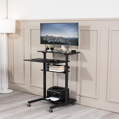 VIVO Mobile Height Adjustable Table Stand Up Desk with Storage, Computer Workstation Rolling Presentation Cart, Black, CART-V02DB in Saudi Arabia