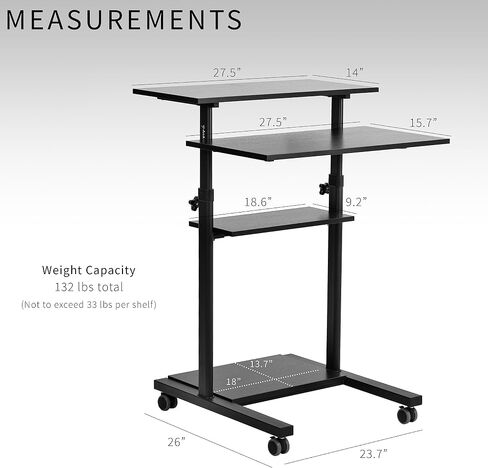 VIVO Mobile Height Adjustable Table Stand Up Desk with Storage, Computer Workstation Rolling Presentation Cart, Black, CART-V02DB in Saudi Arabia