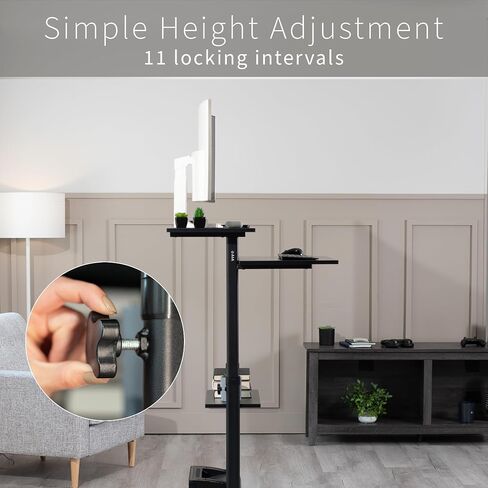 VIVO Mobile Height Adjustable Table Stand Up Desk with Storage, Computer Workstation Rolling Presentation Cart, Black, CART-V02DB in Saudi Arabia