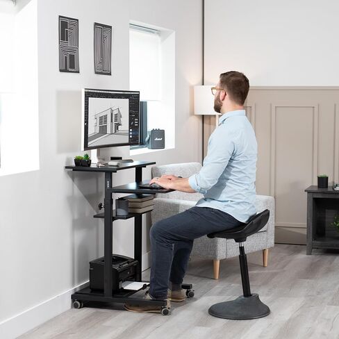 VIVO Mobile Height Adjustable Table Stand Up Desk with Storage, Computer Workstation Rolling Presentation Cart, Black, CART-V02DB in Saudi Arabia