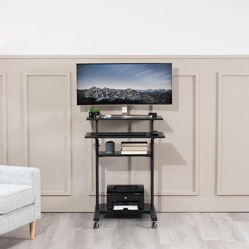 VIVO Mobile Height Adjustable Table Stand Up Desk with Storage, Computer Workstation Rolling Presentation Cart, Black, CART-V02DB in Saudi Arabia