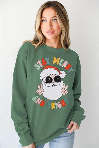 BOUTIKOME Women Christmas Sweatshirt Christmas Tree Graphic Tees Xmas Long Sleeve Crewneck Shirt Oversized Pullover Fall Tops(Xmas Green,XL) in Kuwait