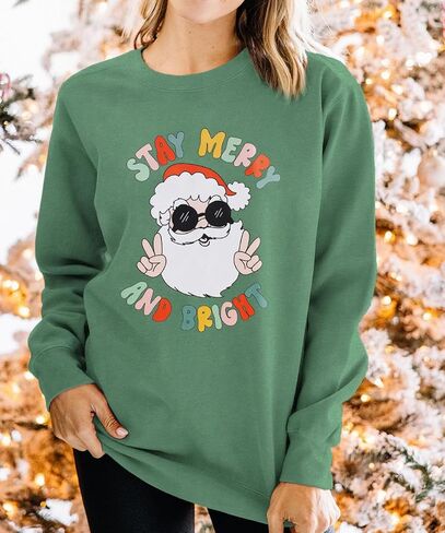 BOUTIKOME Women Christmas Sweatshirt Christmas Tree Graphic Tees Xmas Long Sleeve Crewneck Shirt Oversized Pullover Fall Tops(Xmas Green,XL) in Kuwait