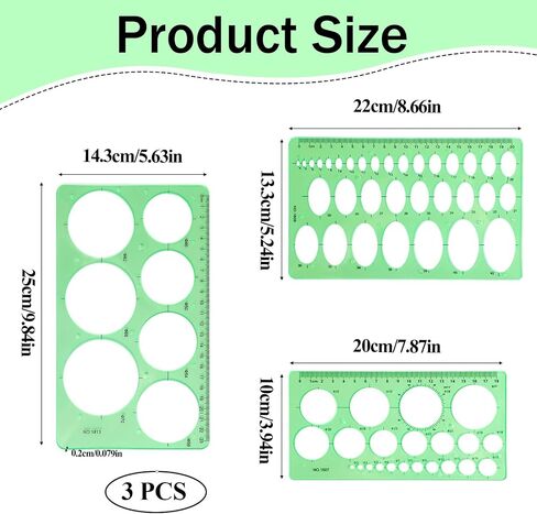 3Pcs Circle Template for Drawing, Oval Template, Circle Drawing Tool Plastic Circle Stencil, Large and Small Oval Circle Measuring Rulers for School Office in Saudi Arabia