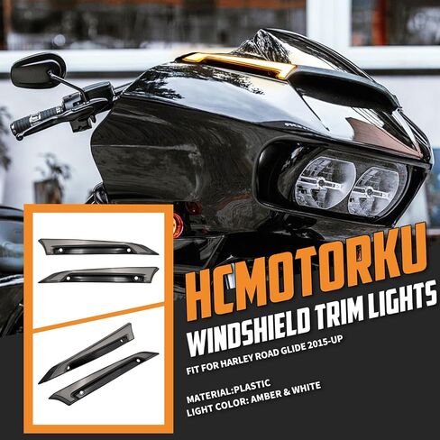 Motorcycle Windshield Trim Lights Windscreen Fairing LED Turn Signals Running Light Fit for Harley Road Glide FLTRXS FLTRK FLTRX 2015-2023 (Black Housing Smoke Lens) in Saudi Arabia