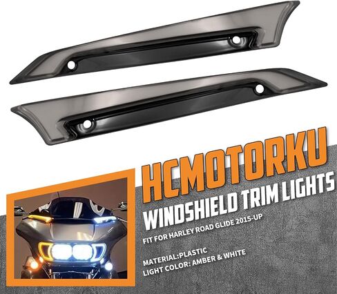 Motorcycle Windshield Trim Lights Windscreen Fairing LED Turn Signals Running Light Fit for Harley Road Glide FLTRXS FLTRK FLTRX 2015-2023 (Black Housing Smoke Lens) in Saudi Arabia