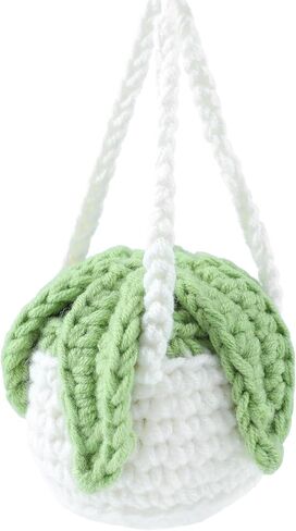 سلة معلقة من الكروشيه لنباتات السيارات من بوهو، نبات معلق لديكور السيارة، ملحقات السيارة، زينة مرآة الرؤية الخلفية للسيارة، زينة السيارة (نمط 2 - طويل) in Kuwait