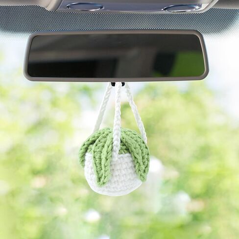 سلة معلقة من الكروشيه لنباتات السيارات من بوهو، نبات معلق لديكور السيارة، ملحقات السيارة، زينة مرآة الرؤية الخلفية للسيارة، زينة السيارة (نمط 2 - طويل) in Kuwait