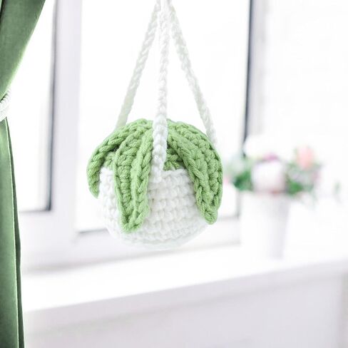 سلة معلقة من الكروشيه لنباتات السيارات من بوهو، نبات معلق لديكور السيارة، ملحقات السيارة، زينة مرآة الرؤية الخلفية للسيارة، زينة السيارة (نمط 2 - طويل) in Kuwait