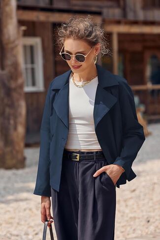 Onedreamer Women's Double Breasted Trench Coat Classic Lapel Long Sleeve Blazer Jackets Casual Outerwear With Belt in Saudi Arabia