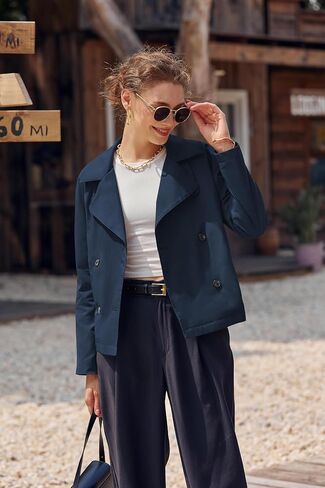 Onedreamer Women's Double Breasted Trench Coat Classic Lapel Long Sleeve Blazer Jackets Casual Outerwear With Belt in Saudi Arabia