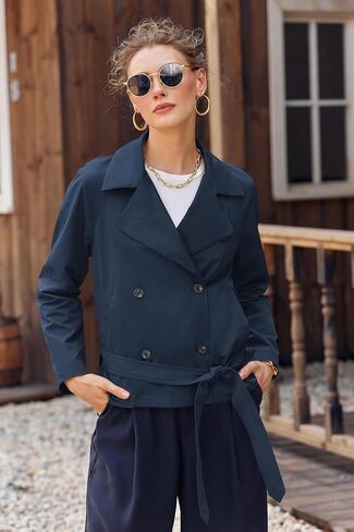 Onedreamer Women's Double Breasted Trench Coat Classic Lapel Long Sleeve Blazer Jackets Casual Outerwear With Belt in Saudi Arabia