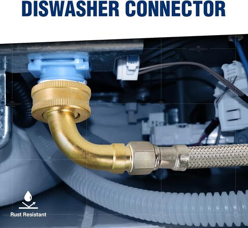 موصل Highcraft CNCT28760-OM، يوصل غسالة الأطباق بالماء، خط إمداد غسالة الأطباق مع مرفق دوار، فولاذ مقاوم للصدأ مجدول 60 بوصة، 60 بوصة in Kuwait