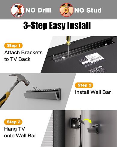 HYPIGO No Stud TV Wall Mount, Studless TV Drywall Hanger Bracket for 26-55 inch Flat Screens, No Adhesive, No Drill, Easy Install in Kuwait