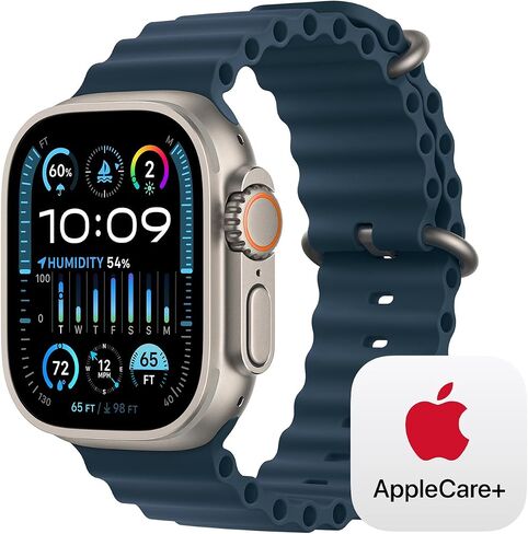 Apple Watch Ultra 2 [GPS + Cellular 49mm] Smartwatch with Rugged Titanium Case & Blue Ocean Band One Size. Fitness Tracker, Precision GPS, Action Button, Bright Retina Display w/AppleCare+ (2 Years) in Saudi Arabia