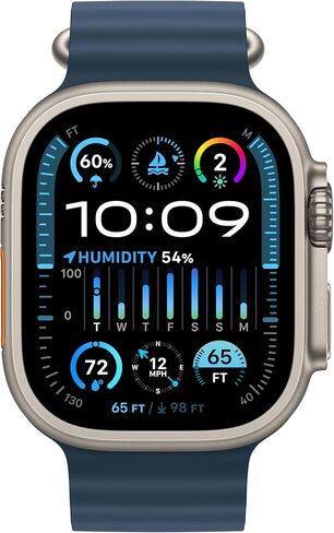 Apple Watch Ultra 2 [GPS + Cellular 49mm] Smartwatch with Rugged Titanium Case & Blue Ocean Band One Size. Fitness Tracker, Precision GPS, Action Button, Bright Retina Display w/AppleCare+ (2 Years) in Saudi Arabia