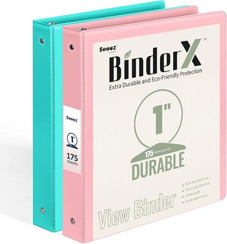 Sooez 2 Pack BinderX 3 Ring Binder 1 Inch, 𝗘𝘅𝘁𝗿𝗮 𝗗𝘂𝗿𝗮𝗯𝗹𝗲 1 Inch Binders 3 Ring Holds 700 Sheets, PVC Free Clear View Binders 1 Inch, Three Ring Binder for School & Office Supplies, A4 in Saudi Arabia