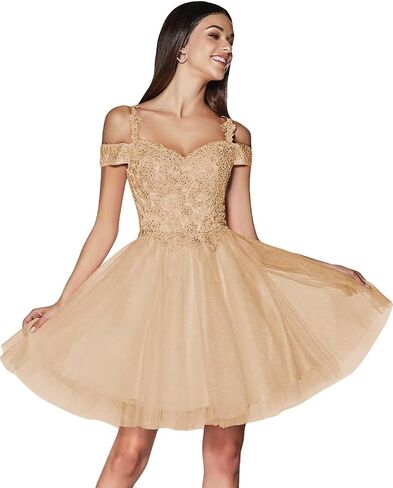 Lace Appliques Short Homecoming Dresses 2024 Cold Shoulder Glitter Tulle Cocktail Gowns in Saudi Arabia