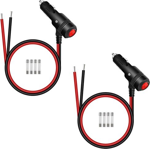 RIIEYOCA 12V 24V Cigarette Lighter Plug Adapter,16AWG Heavy Duty 15A Cigarette Lighter Replacement Male to Bare Wire with On/Off Switch Power Cable for Cars,Boats 0.6M/2FT(2packs) in Saudi Arabia