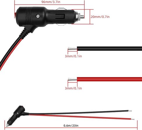 RIIEYOCA 12V 24V Cigarette Lighter Plug Adapter,16AWG Heavy Duty 15A Cigarette Lighter Replacement Male to Bare Wire with On/Off Switch Power Cable for Cars,Boats 0.6M/2FT(2packs) in Saudi Arabia