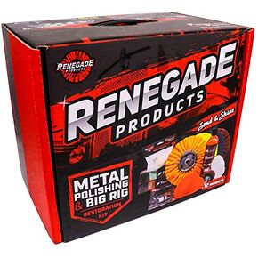 مجموعة كاملة لتلميع المعادن من شركة Renegade Products Big Rig & Semi Truck مع عجلات تلميع ومركب تلميع وحواف أمان وملحقات تلميع وطلاء معدني سائل أحمر متمرد