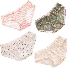 Womens Floral Breathable Panties Comfort Mesh Underwear Lingerie Panty for Schoolgirl Pink, Medium