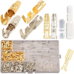 400PCS 3.9mm Bullet Connectors Male and Female, Brass Bullet Terminal Connectors with Insulation Sleeve, Crimp Terminal Connectors Automotive Electrical Connectors Motorcycle Connector Kit