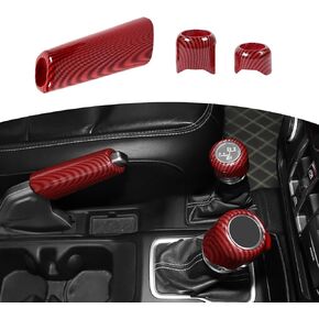 for Jeep JL Gear Shift Knob Handbrake Cover Trim for Jeep Wrangler JL JLU 2018 up for Gladiator JT 2020 up Red Carbon Fiber Interior Accessories 3pcs