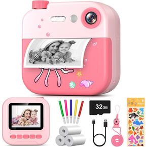 Kids Camera Instant Print - 1080P Digital Video Instant Camera for Kids, Christams Birthday Gifts for Girls Boys Age 3-12, Toddler Cameras with 3 Rolls No Ink Print Paper & 32g SD Card -Yellow