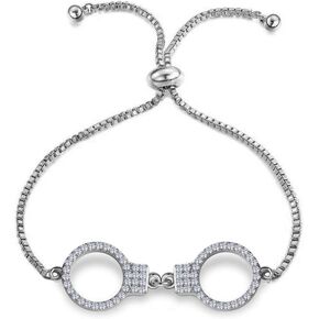 HOLLP Simple Handcuff Bracelet Best Friend Jewelry Gift Crystal Handcuff Adjustable Chain Bracelet Gift for Sister Friend