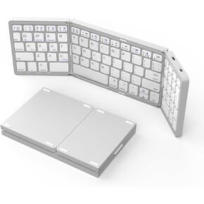 BRIMFORD Foldable Bluetooth Keyboard, Foldable Wireless Portable Keyboard with Numeric Keypad, USB-C Rechargeable Travel Keyboard for Laptop,Tablet,iPad,Smartphone(Silver)