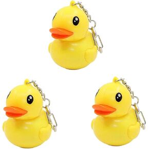 3Pcs Yellow Duck Model Keychain Mini Cute Novelty Ring Child Toy Gift Flashlight & Sound - pack of 3, Small