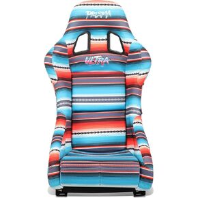 NRG Innovations Prisma Fixed Back Bucket Racing Seat with Bottom Mount Bracket, 22" W X 34" H X 16" D, Red White Blue Black Pink Serape Print, FRP-303-BAJACALI